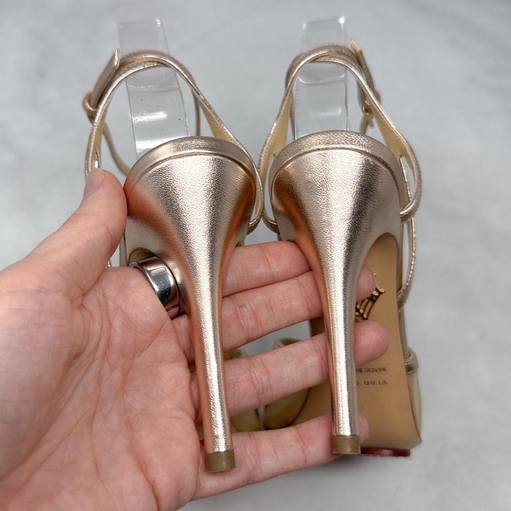 NEW Charlotte Olympia Octavia Spider Web Rose Gold Leather Strappy Sandal Heels - Picture 9 of 16